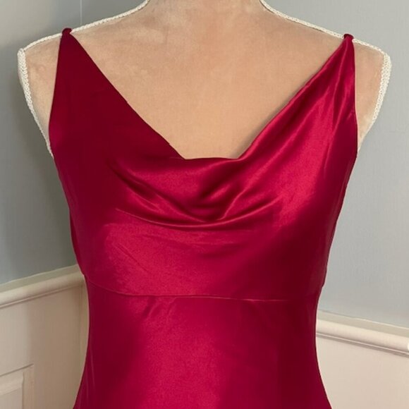 Vintage Ann Taylor 100% Silk Cowl Drape Neck Midi Slip Dress Red Satin XS/4P - Picture 4 of 10